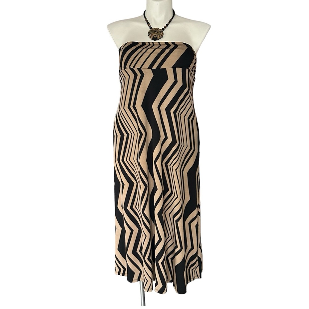 Pretty Young Thing Chevron Geo Print Black Tan Dress Maxi Skirt NWT sz 1X